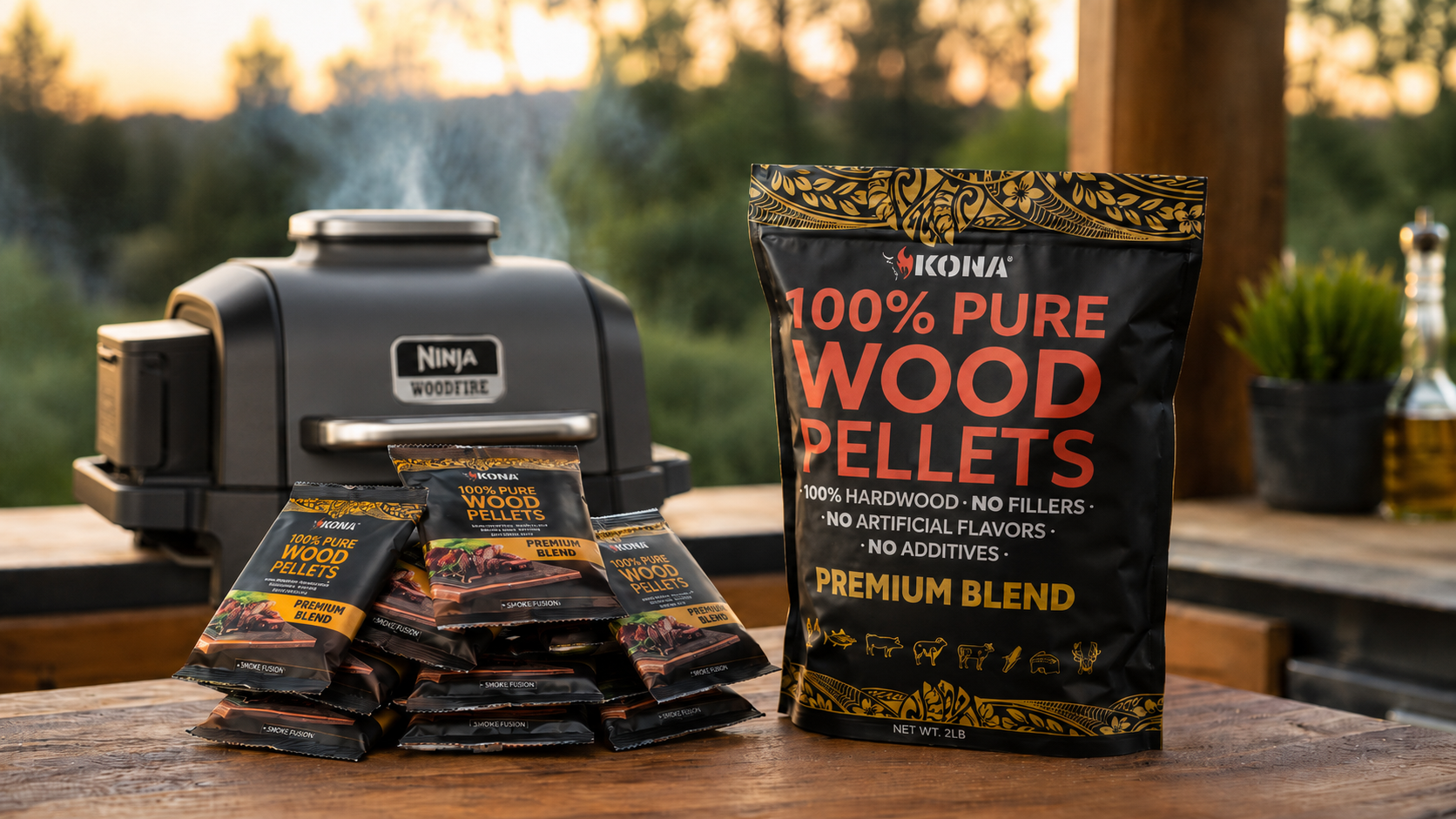 Kona wood pellets and Smoke Pods for the Ninja Woodfire grill