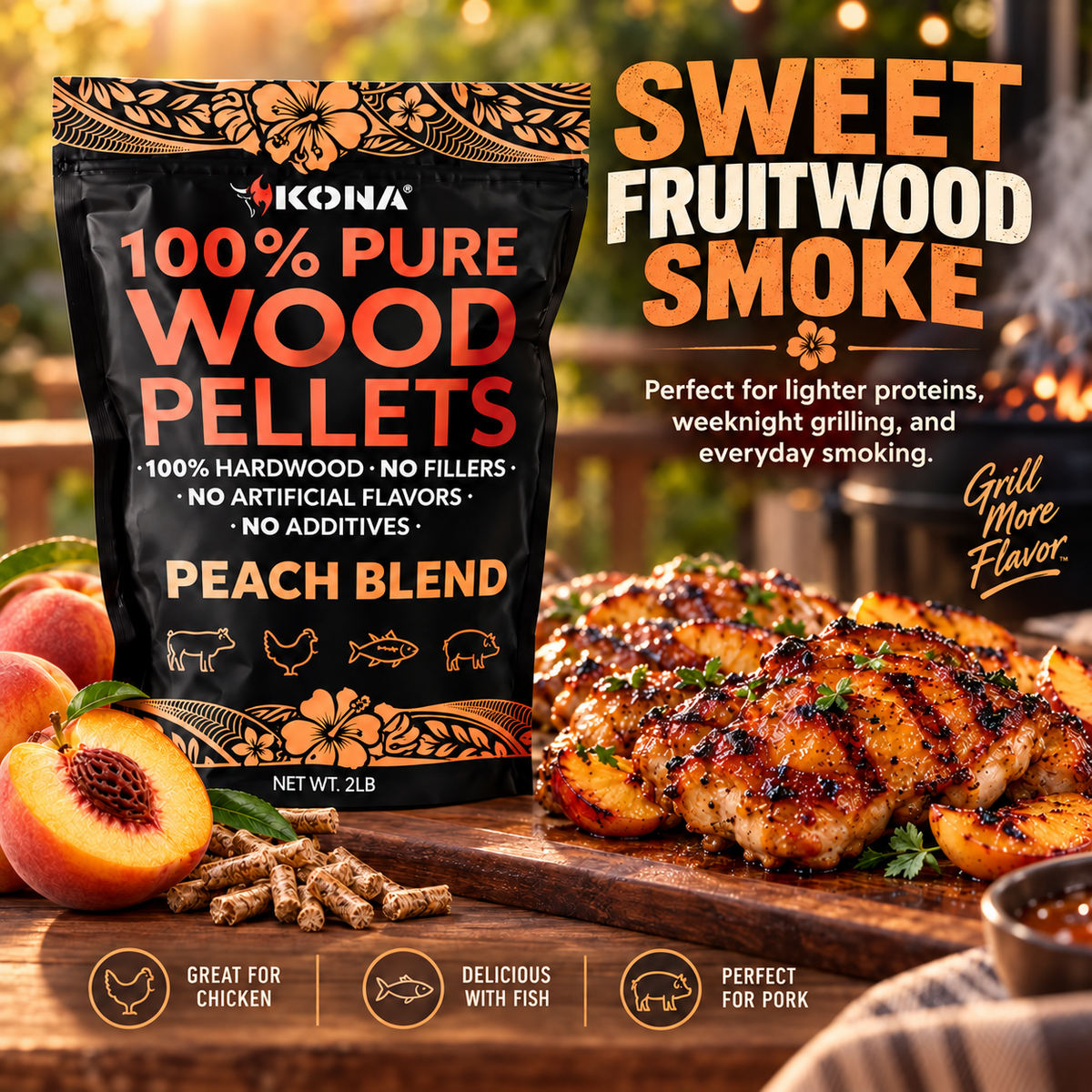 Kona Peach Blend Wood Smoker Pellets for Ninja Woodfire & Smokers