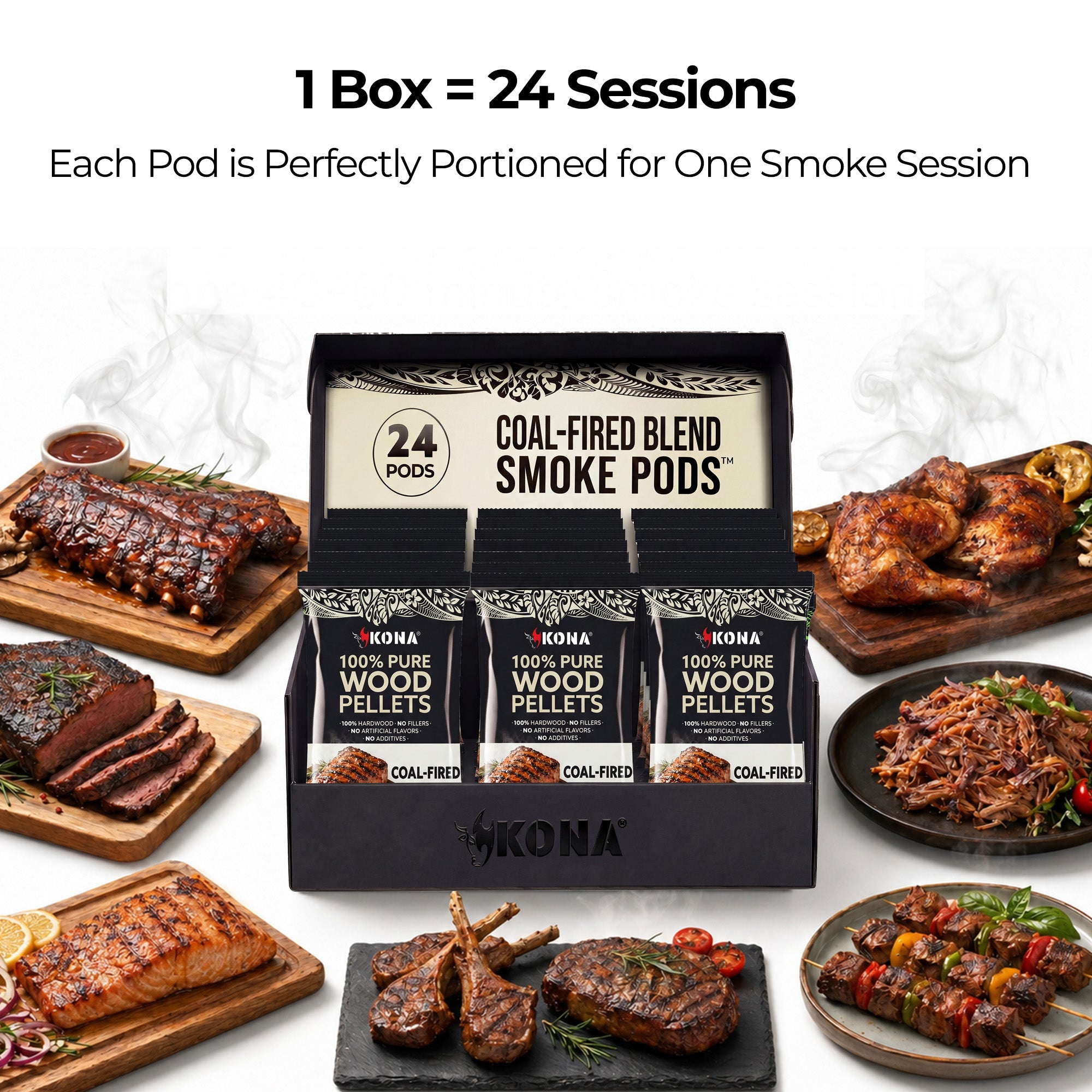 Kona Smoke Pods™ Coal-Fired Blend (24-Pack) for Ninja Woodfire Grill