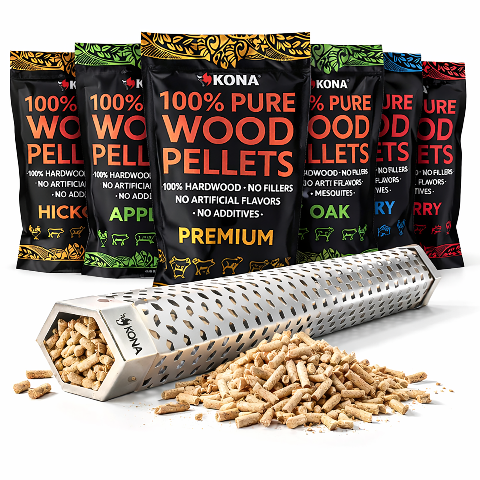 12" Smoker Tube + Variety of 6 x 1 lb Wood Smoker Pellets
