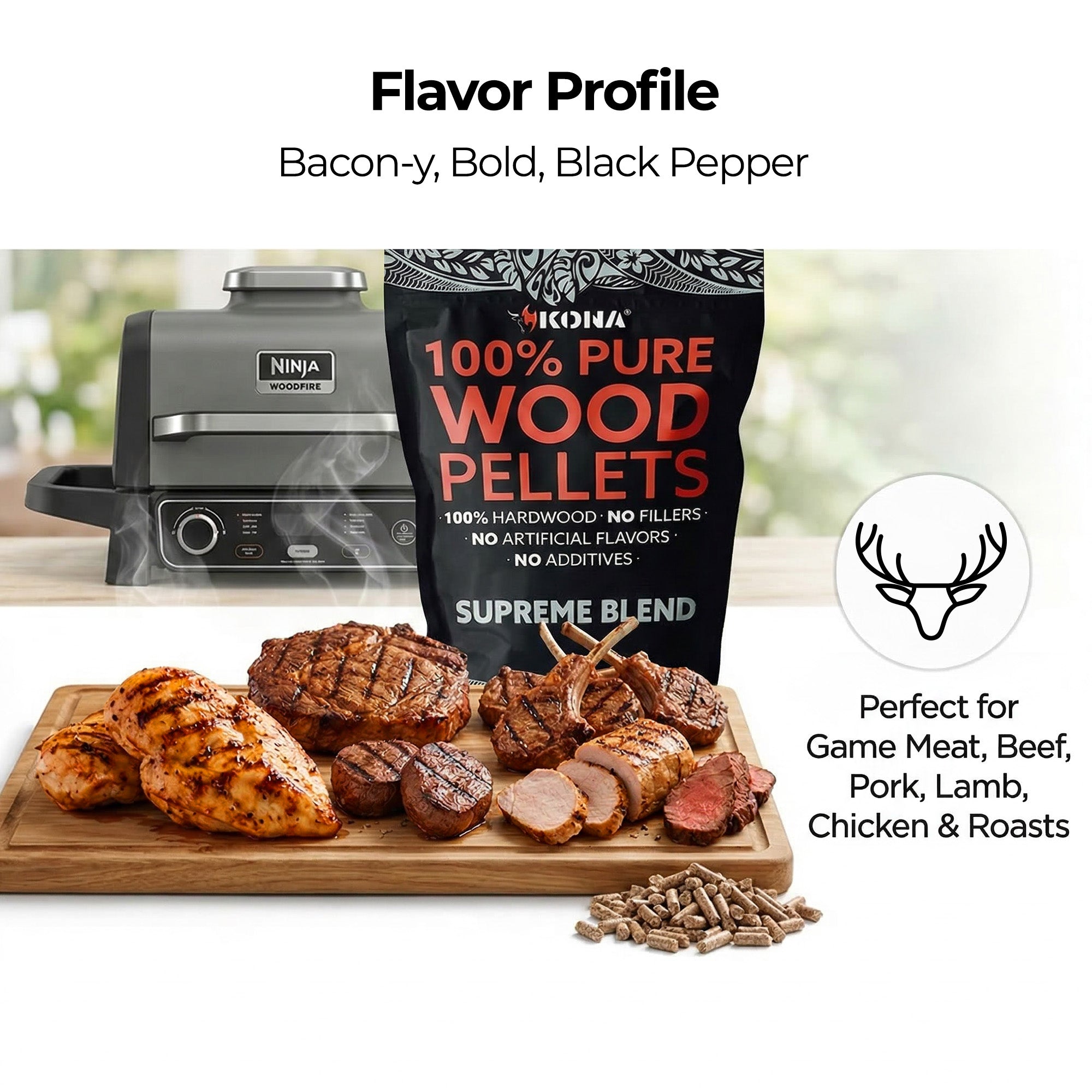 Kona Supreme Blend Wood Smoker Pellets for Ninja Woodfire & Smokers