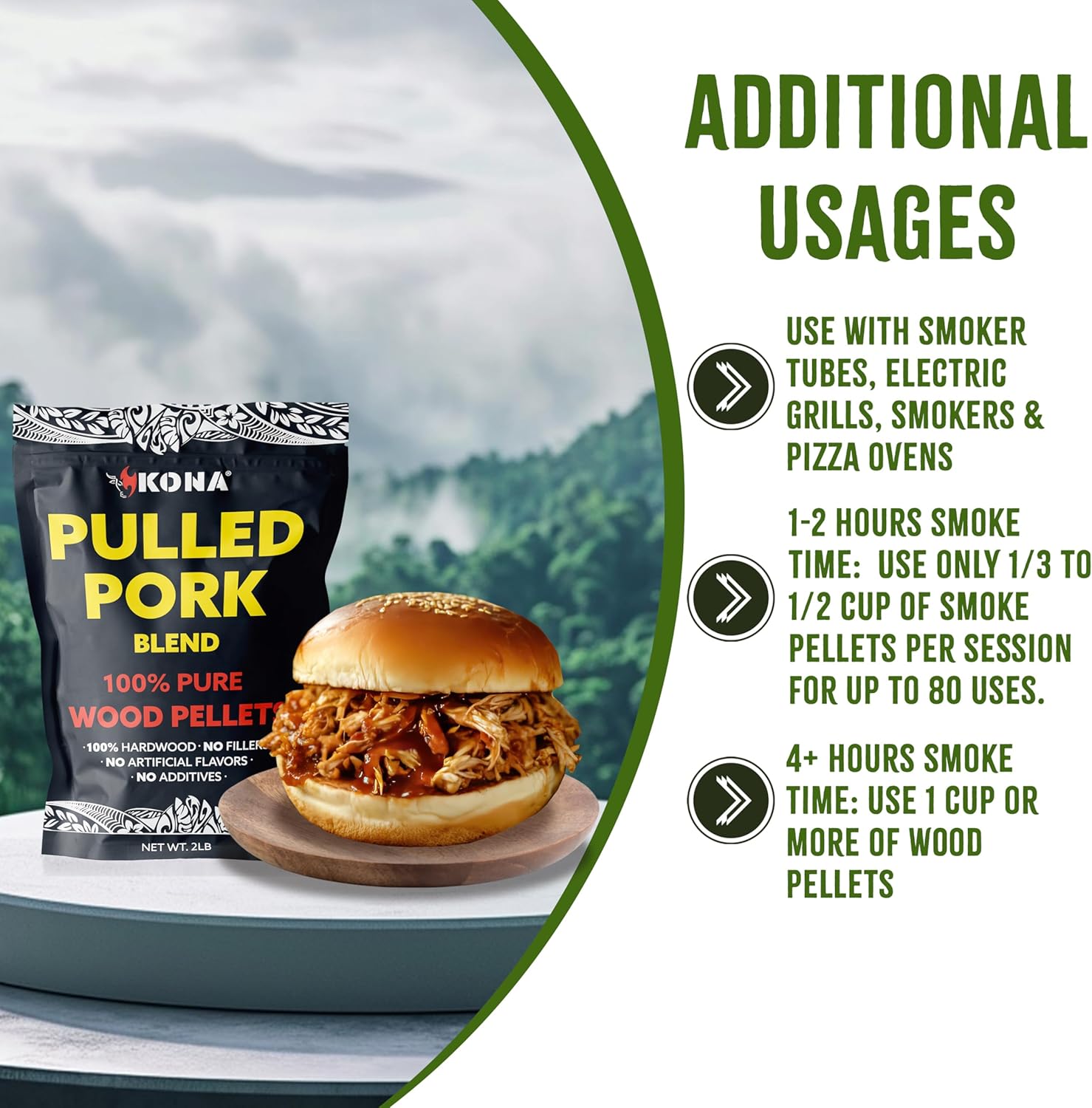 Kona Pulled Pork Blend Wood Smoker Pellets for Ninja Woodfire Grill
