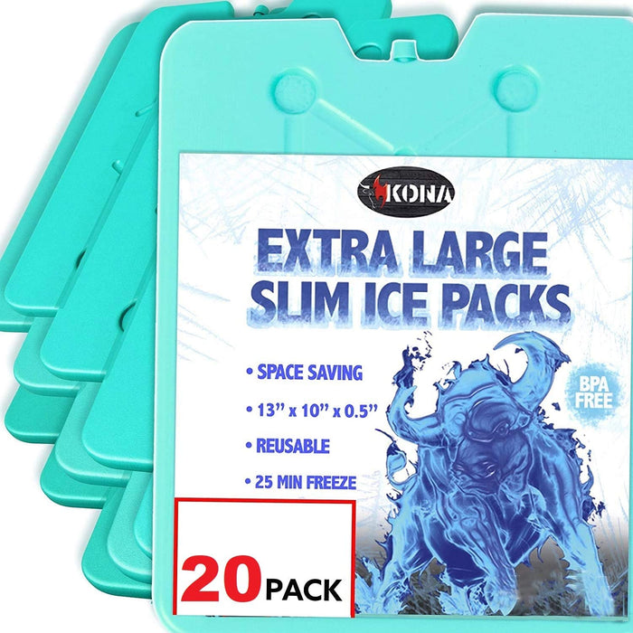 Kona Large Ice Packs for Coolers - Slim Space Saving Design - 25 Minute Freeze Time