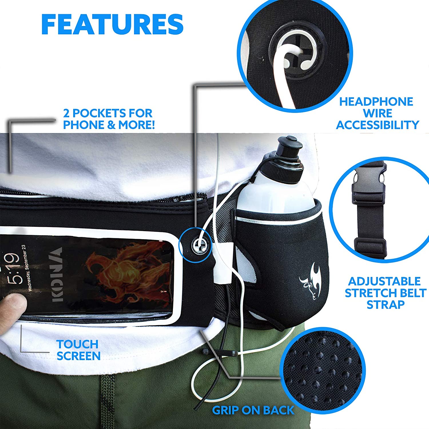 Comfort Stretch Running Belt & Water Bottle Holders