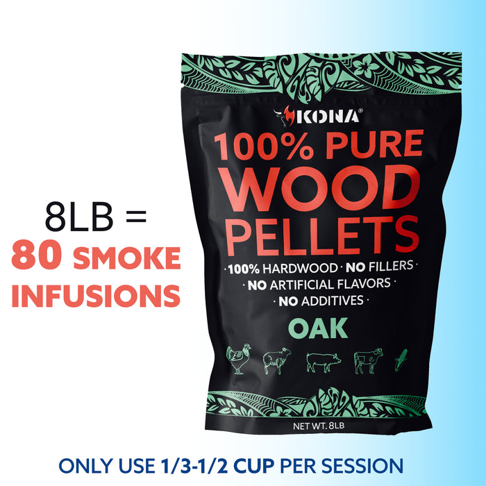 Kona 100% Oak Wood Pellets - Grilling, BBQ & Smoking - Concentrated Pure Hardwood - Mellow Smoke