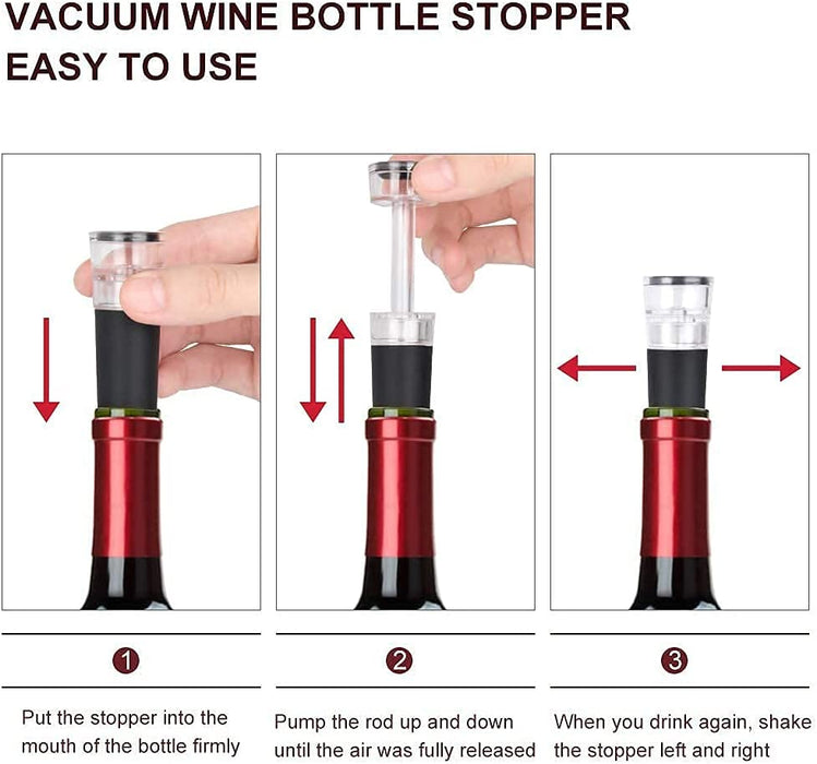 Premium Wine Opener Set- Air Pressure Easy Cork Remover Wine Bottle Opener with Pourer, Vacuum Stopper and Foil Cutter - Great for Wine Lovers