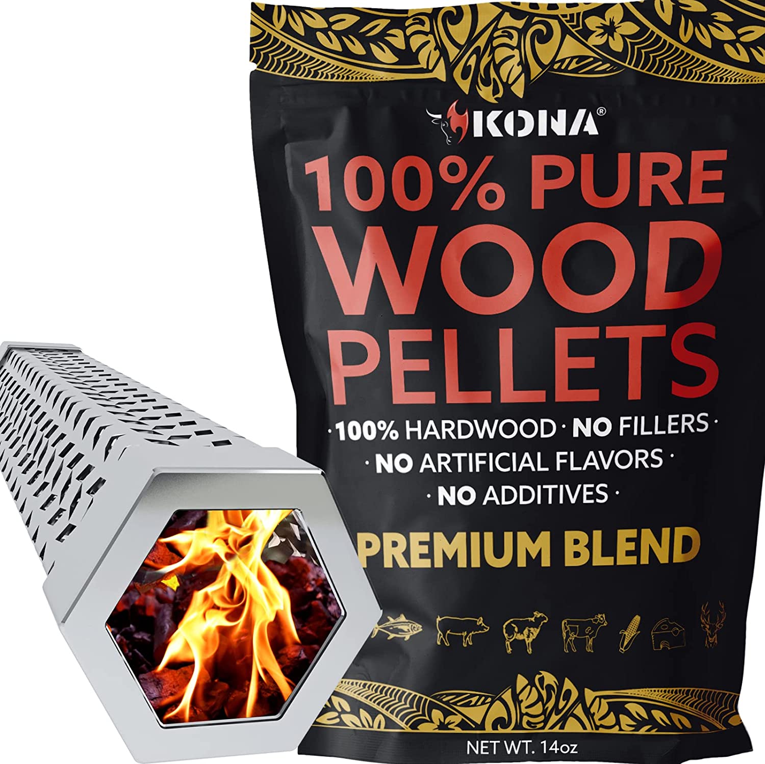 Wood Smoker Tube + 1 lb Premium Wood Smoker Pellets