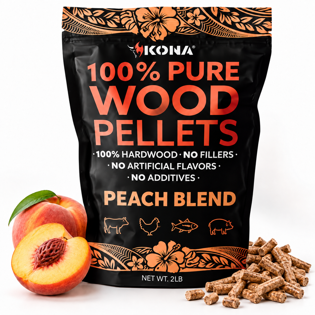 Kona Peach Blend Wood Smoker Pellets for Ninja Woodfire & Smokers