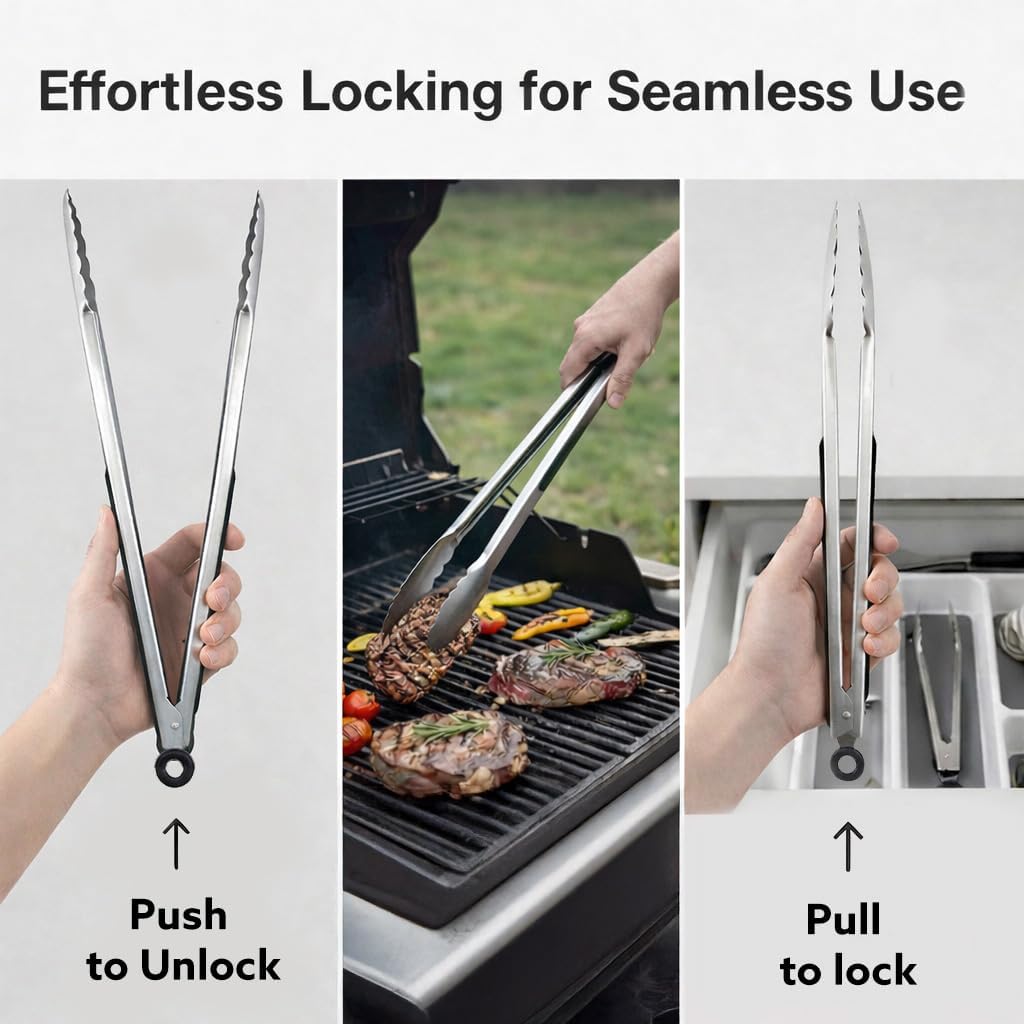 Stainless Steel Locking Grill Tongs - 18"