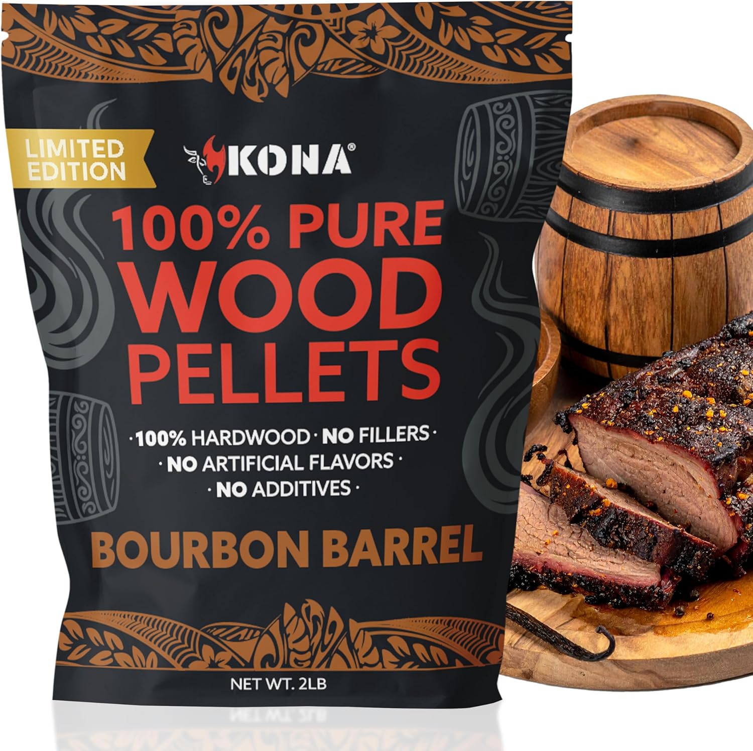 Kona Bourbon Barrel Wood Pellets – Limited Edition for Ninja Woodfire Grill, Outdoor Oven & Smoker – Resealable Bag