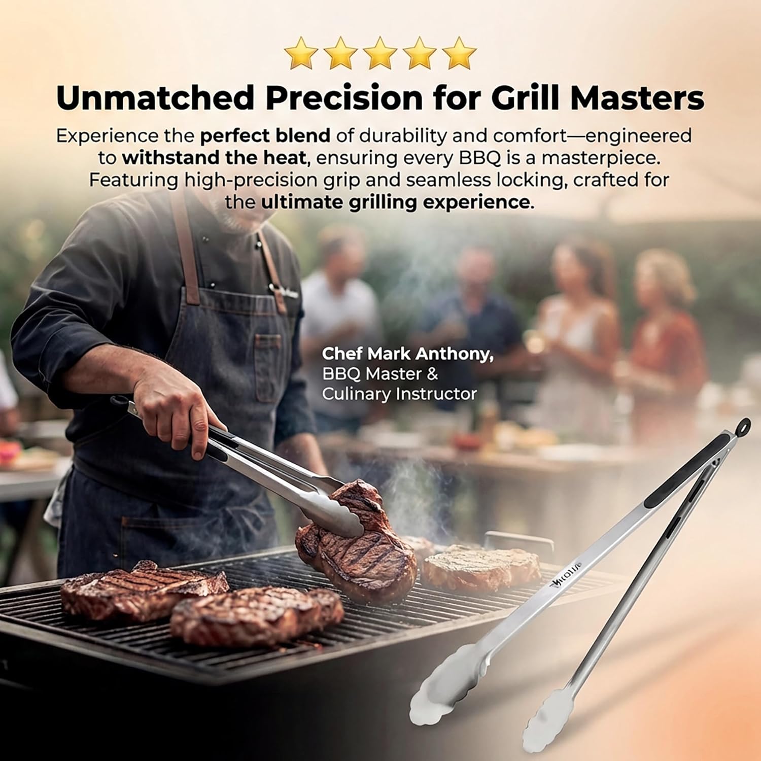 Stainless Steel Locking Grill Tongs - 18"