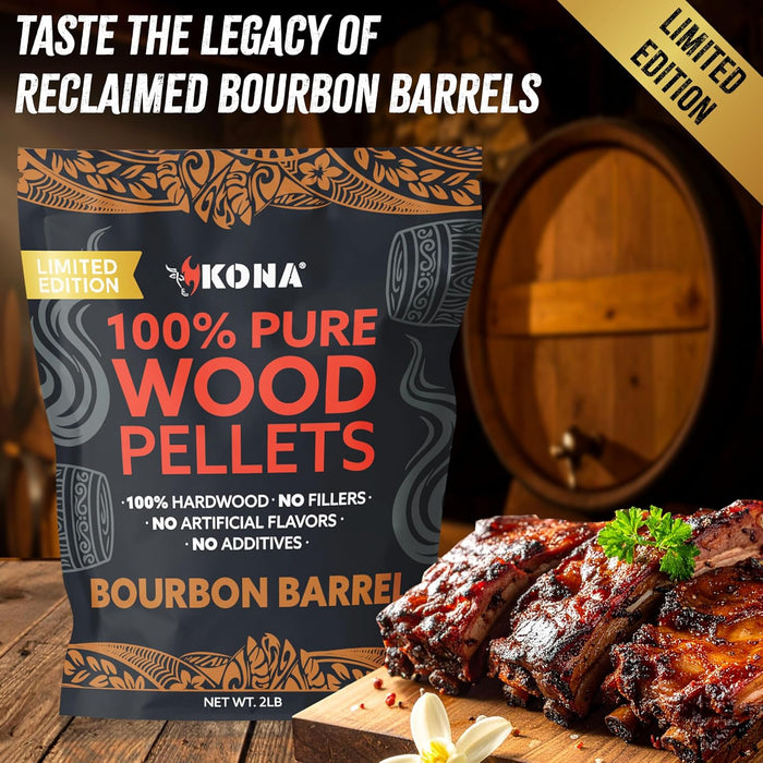 Kona Bourbon Barrel Wood Pellets – Limited Edition for Ninja Woodfire Grill, Outdoor Oven & Smoker – Resealable Bag