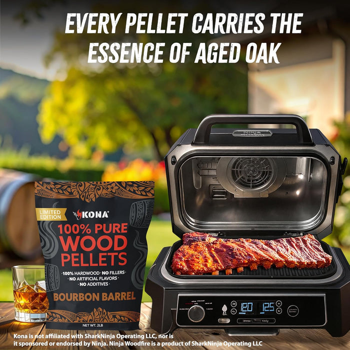 Kona Bourbon Barrel Wood Pellets – Limited Edition for Ninja Woodfire Grill, Outdoor Oven & Smoker – Resealable Bag