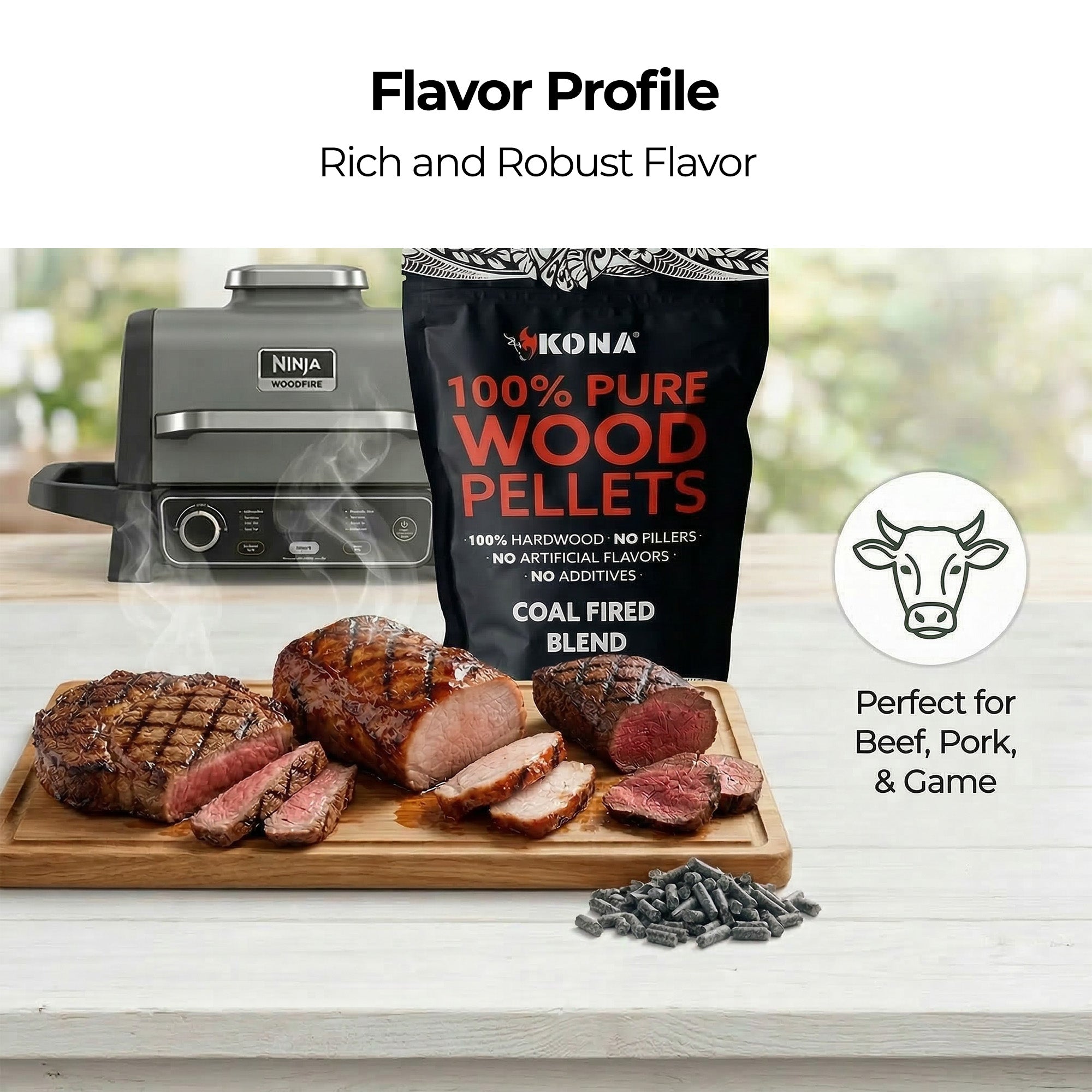 Kona Coal-Fired Wood Smoker Pellets for Ninja Woodfire & Smokers