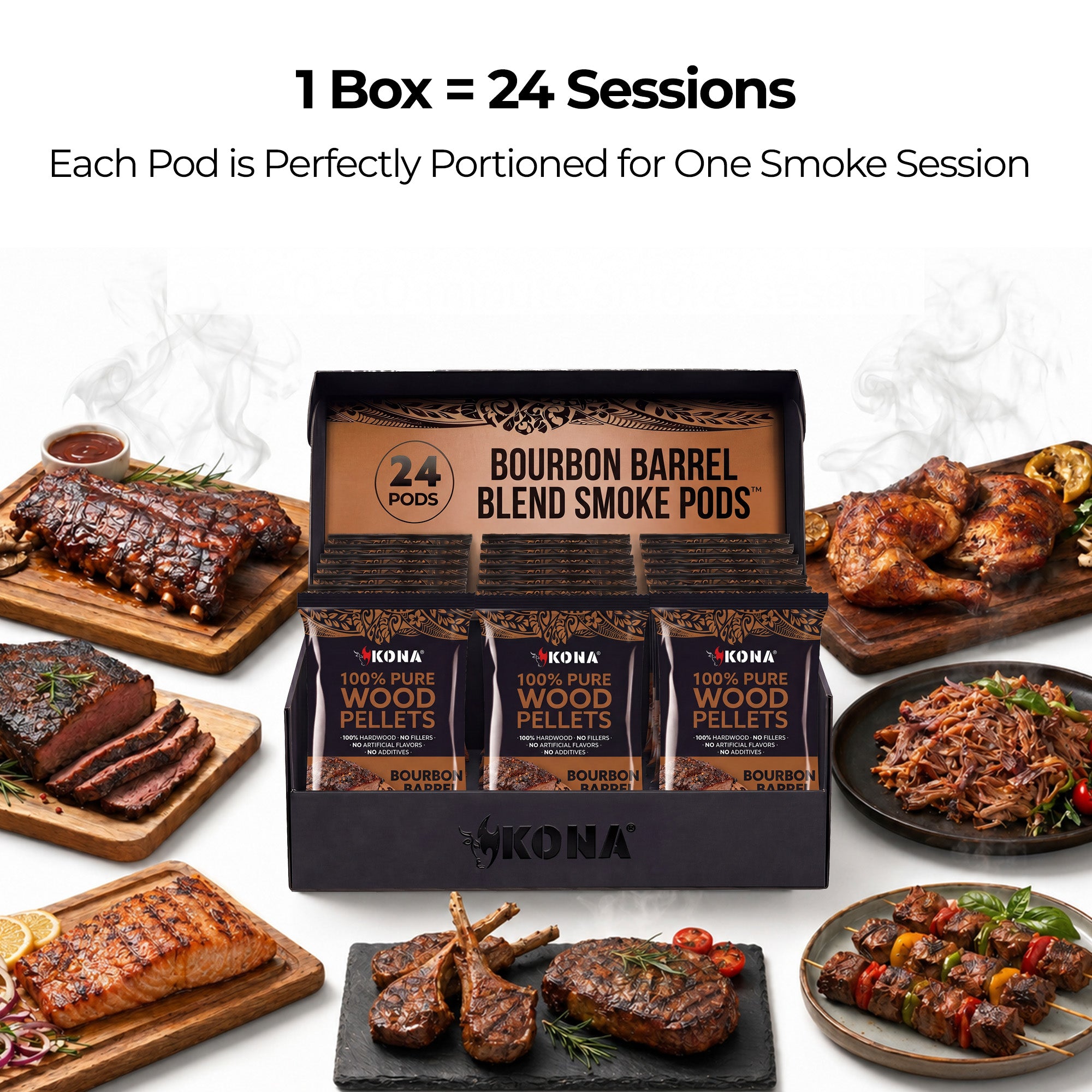 Kona Smoke Pods™ Bourbon Barrel Blend (24-Pack) for Ninja Woodfire Grill