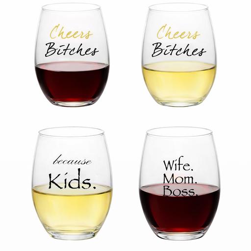 OPEN BOX Sip With Attitude Stemless Wine Glasses