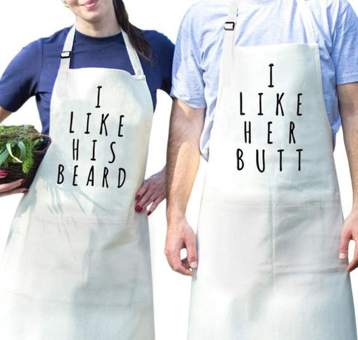Aprons - Couples Cooking Apron Set => Love His Beard / I Love Her Butt