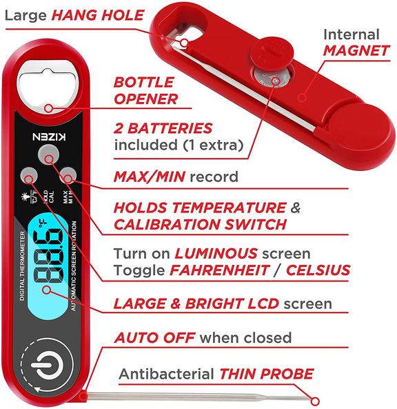 Kizen IP109 Waterproof Meat Thermometer with Long Probe - New