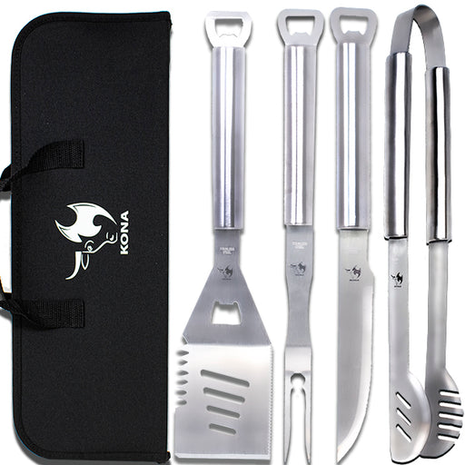 Brown Outdoor Cooking Accessories, Grill Set Heavy-Duty Stainless Steel with Meat Claws and Carrying Case (27-Piece)