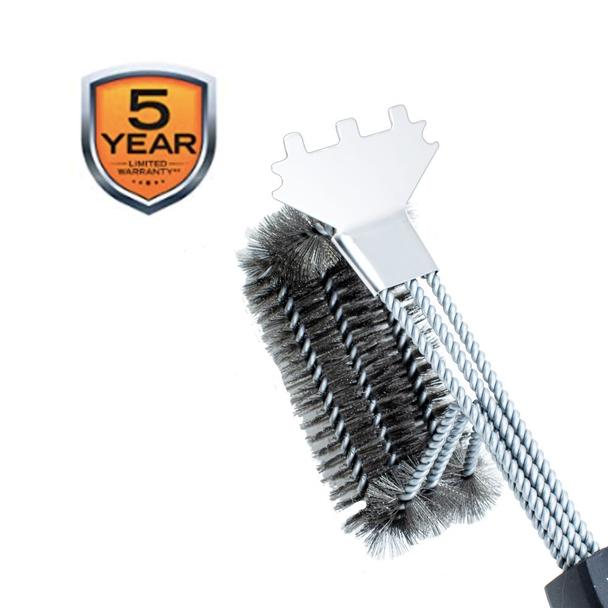 Kona Grill Brush with Speed/Scrape Scraper, Bristle Lock, 18 Flex Grip  Handle