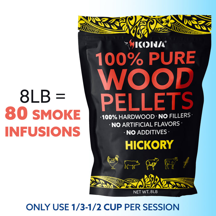 Kona 100% Hickory Wood Pellets - Grilling, BBQ & Smoking - Concentrated Pure Hardwood - Bold Smoke