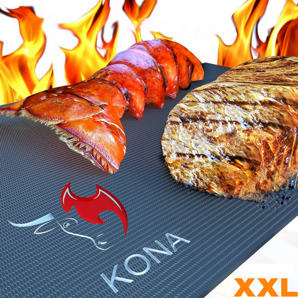 KONA XXL BBQ Grill Mats & Griddle Sheets - Set of 2 Very Large 36 inch X 25 inch Non Stick Cooking Liners, Cut to Desired Size