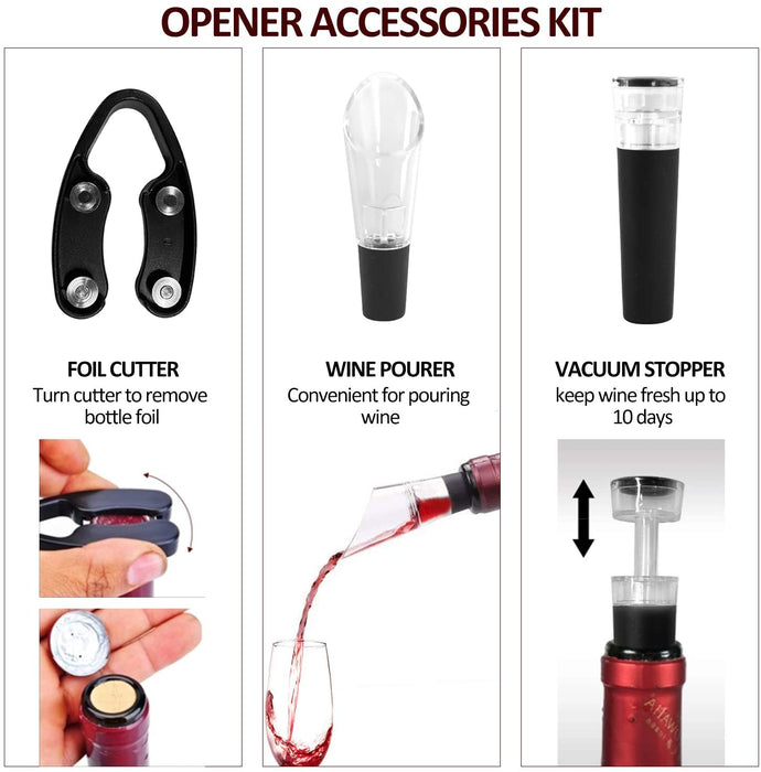Premium Wine Opener Set- Air Pressure Easy Cork Remover Wine Bottle Opener with Pourer, Vacuum Stopper and Foil Cutter - Great for Wine Lovers