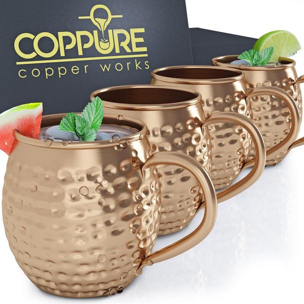 KYIV [Moscow} Mule Copper Mugs - Pure 100% Solid Hammered, Unlined Copper Cups For Icy Cold Cocktails