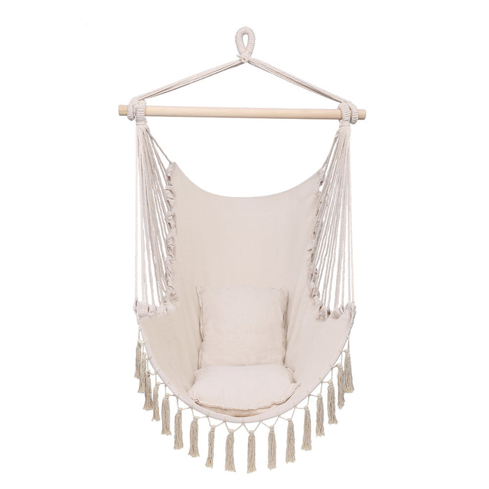 Tassel Hammock Chair Hanging Rope Swing Seat with 2 Cushions