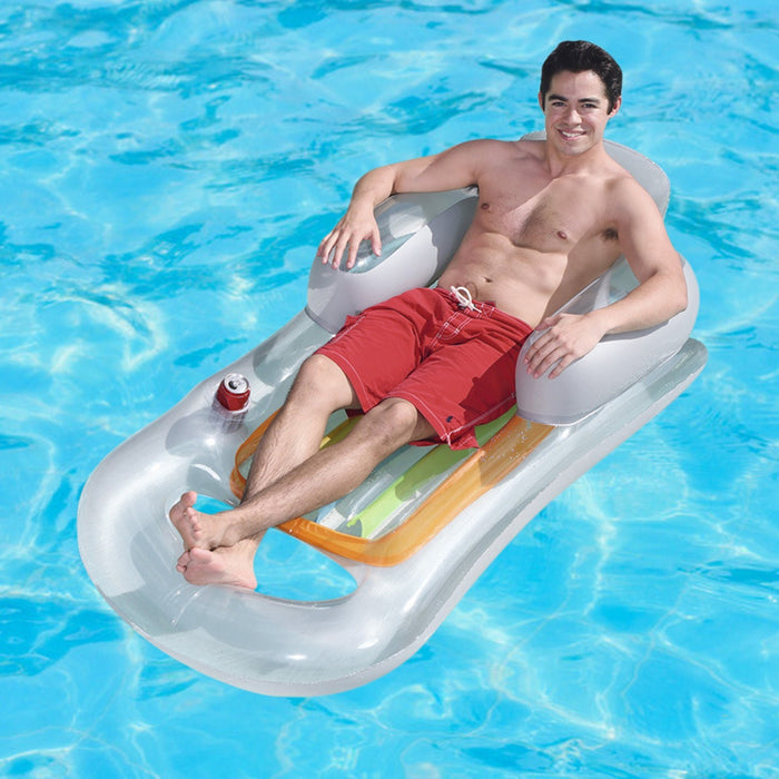 59" Inflatable Pool Float w/ Headrest, Armrest, Cup Holder - Free Shipping