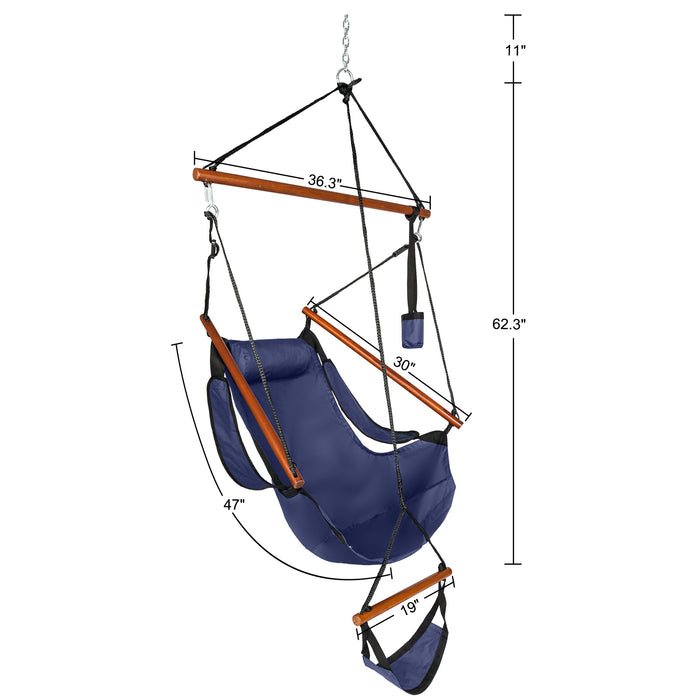 Hanging Chair Swing - Oxford Cloth, Hardwood With Cup Holder 220lb Capacity Blue