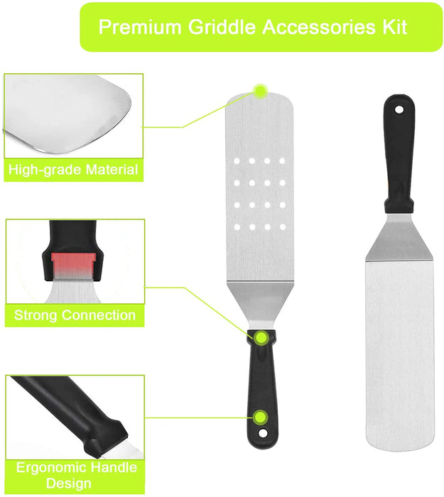 14 Pcs Griddle Accessories Set - Stainless Steel Flat Top Grill Spatula Kit - For Outdoor Barbecue Teppanyaki Camping Cooking