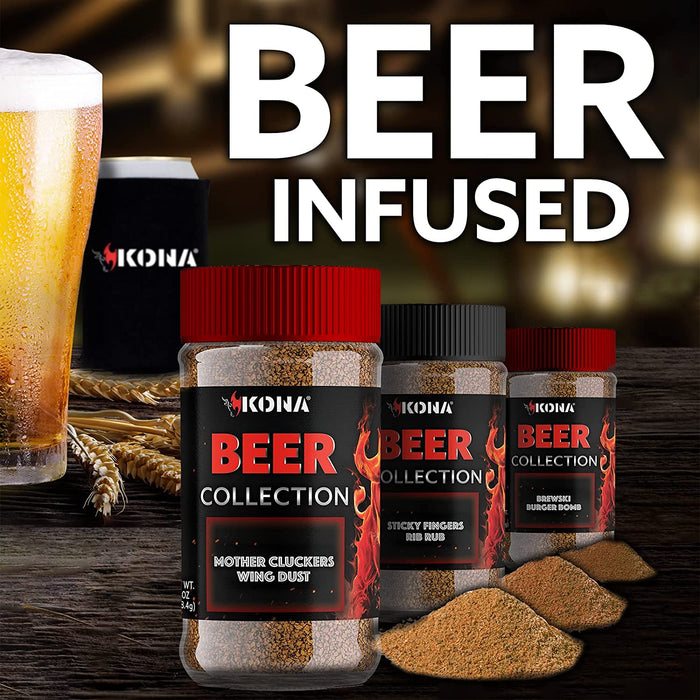 Kona Grilling Spices Gift Set For Men - Beer Flavored Herb, Spice and Seasoning Collection For Wings, Burgers, Ribs