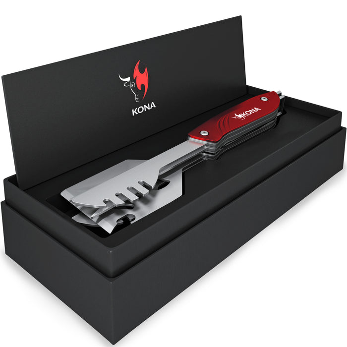 Kona Tailgater BBQ Multi Grill Tool - Removable Spatula, Fork & Tongs - Beautiful Gift Box