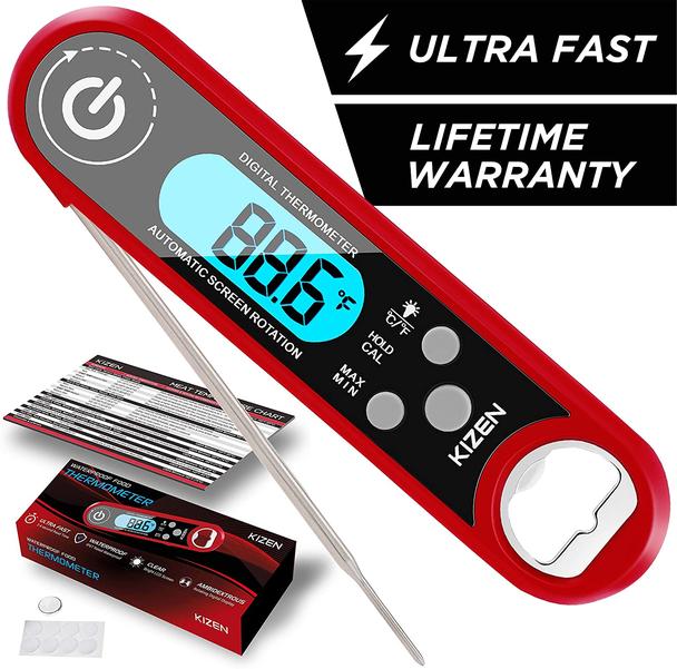 Instant Read Meat Thermometer - Folding Waterproof  Thermometer with Backlight & Calibration