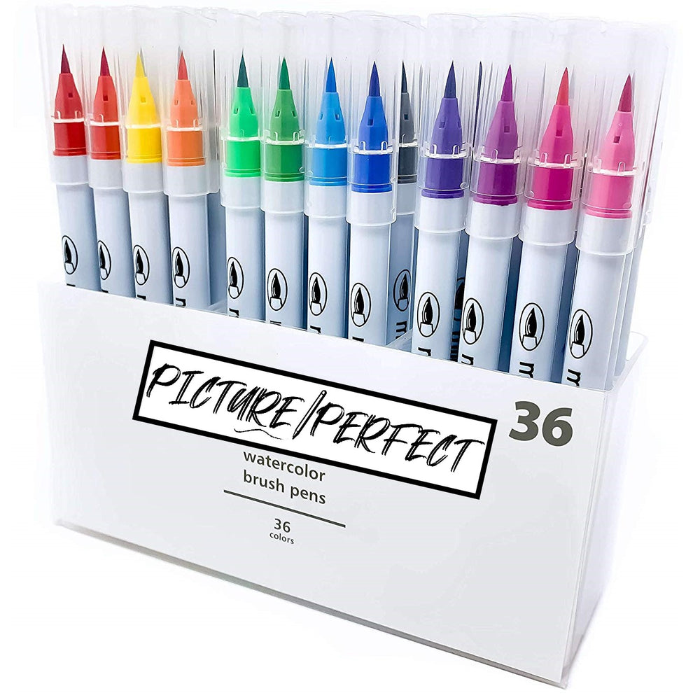 Picture/Perfect Watercolor Brush Tip Markers, 36 Colors, Flexible Nylon Tip