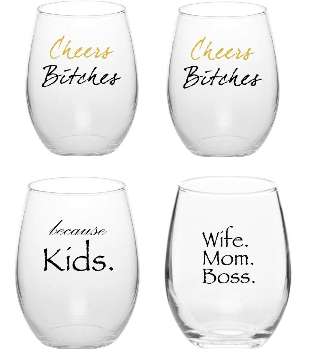 OPEN BOX Sip With Attitude Stemless Wine Glasses