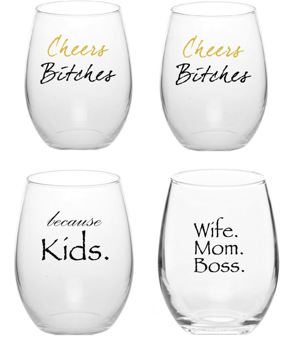 OPEN BOX Sip With Attitude Stemless Wine Glasses